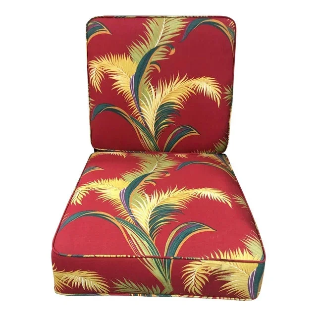 1950s Vintage Red Tropical Barkcloth Cushion Set- 2 Pieces
