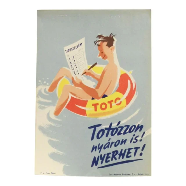 1954 Hungarian Advertising Poster, “Play Football Pool in the Summer ! You Can Win !”