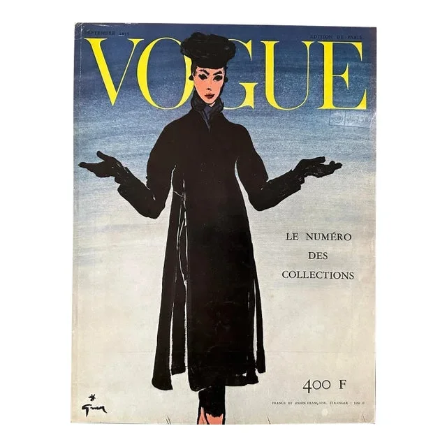 1955 Authentic Vintage Vogue Paris Cover Dated September 1955 by Rene Gruau, Not Framed, Not Matted