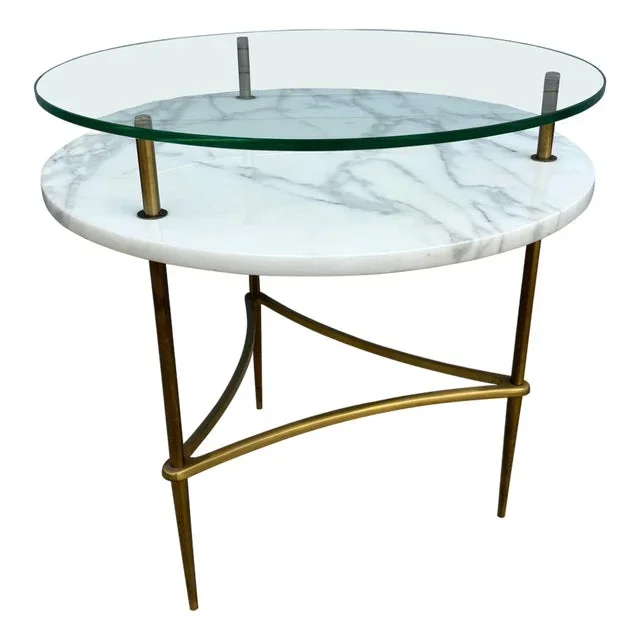 1960s Brass, Glass and Marble Side Table
