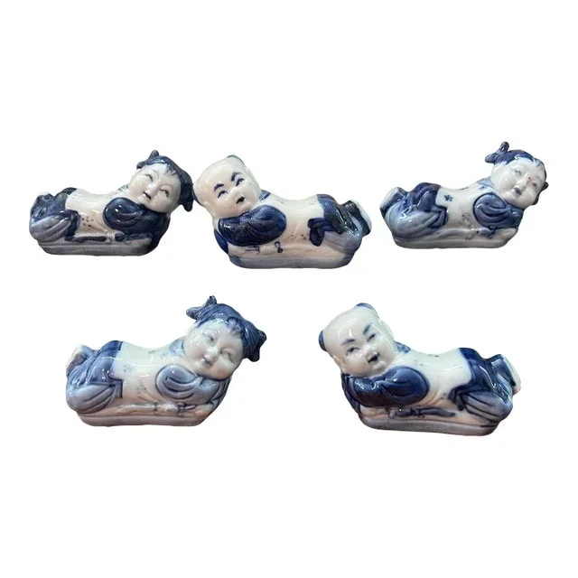 1960s Chinese Ceramic Pillow Baby Chopstick Holders – Set of 5