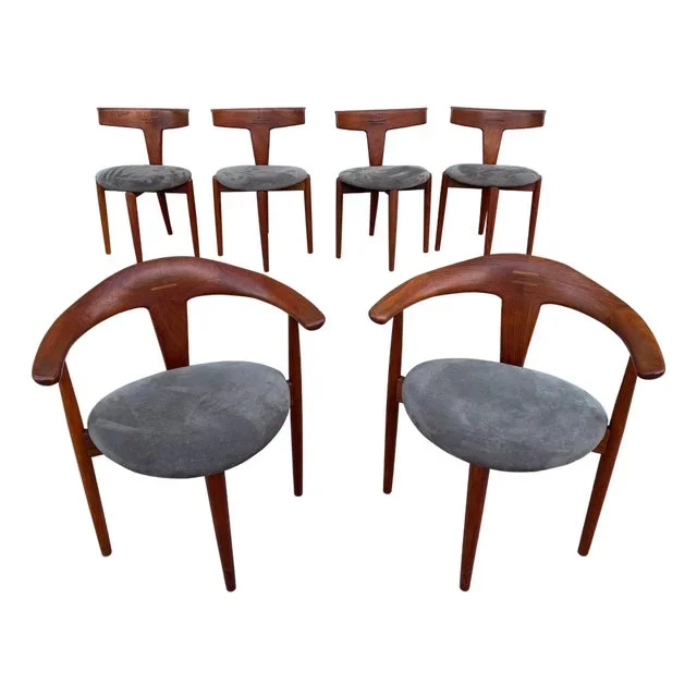 1960s Erik Kollig Andersen and Palle Pedersen Set of 6 Moreddi Teak Dining Chairs