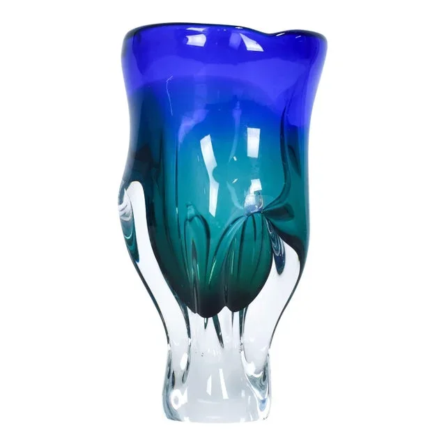 1960s European Art Glass Green-Blue Vase