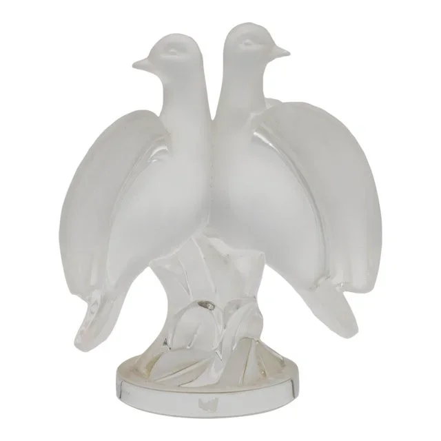 1960s Lalique “Ariane” Love Doves Frosted Crystal Scuplture
