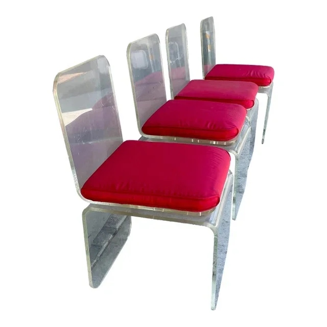 1960s Lucite Swivel Slipper Dining Chairs in the Style of the Waterfall Collection by Charles Hollis Jones – Set of Four