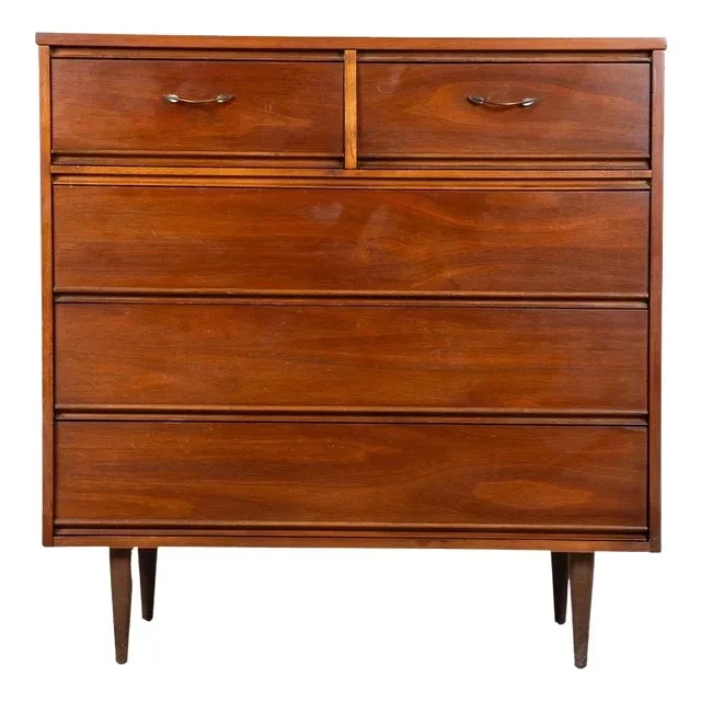 1960s Mid-Century Highboy Tall Walnut Dresser by Dixie Furniture