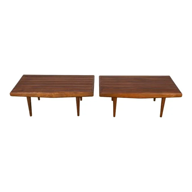 1960s Mid-Century Slatted Wood Benches Side Tables George Nelson Style- a Pair