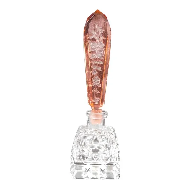 1960s Small Footed Perfume Bottle With Tall Peach Stopper