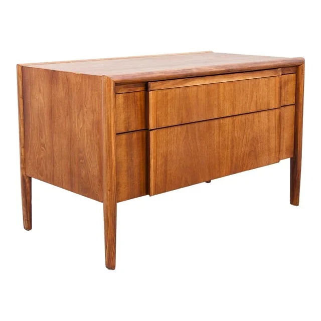 1960s Vintage Two Drawer Walnut End Table / Commode by Barney Flagg for Drexel, Parallel Collection