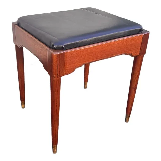 1960s Vinyl and Walnut Vanity Stool
