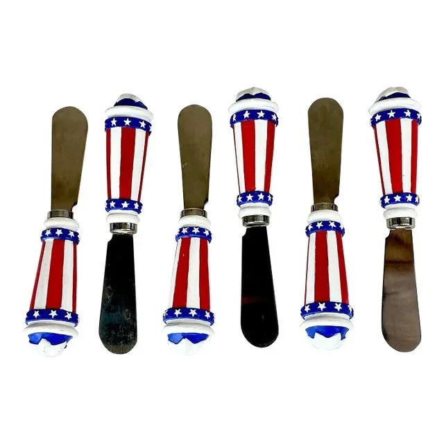 1970s Americana Patriotic Motif Spreader Dip or Butter Knives – Set of 6.