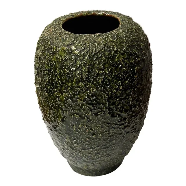 1970s Avocado Lava Texture Vase