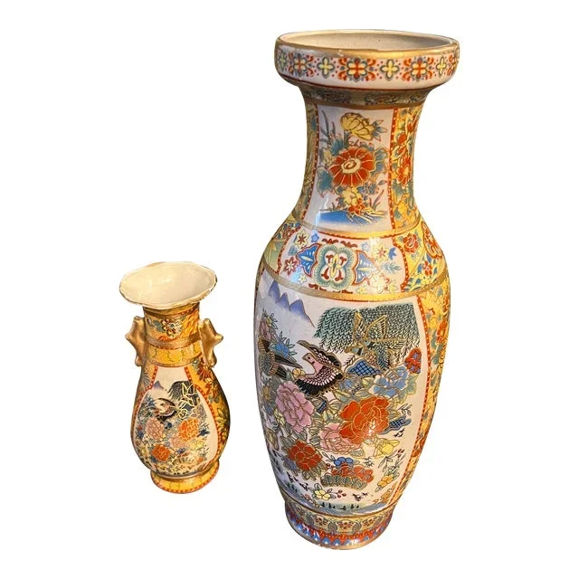 1970s Chinoiserie Hand Painted Vases – Set of 2