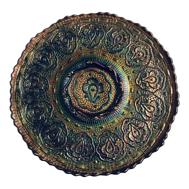 1970s Fenton Black Amethyst Carnival Glass Iridescent Plate