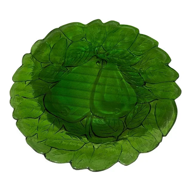 1970s Green Glass Pear Decorative Plate