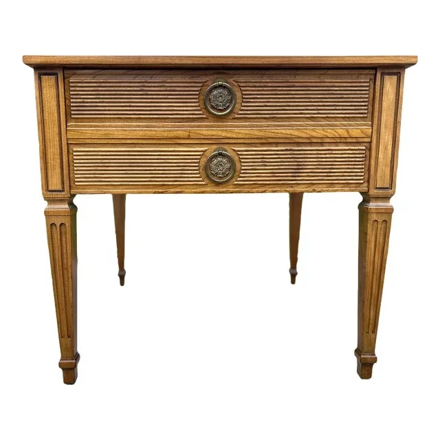 1970s Henredon Mid Century Banded Walnut and Brass Side Table