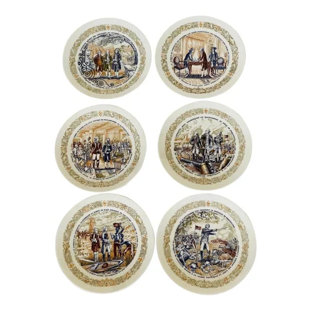 1970s Limoges France American Patriotic Handpainted Plates- Set of 6