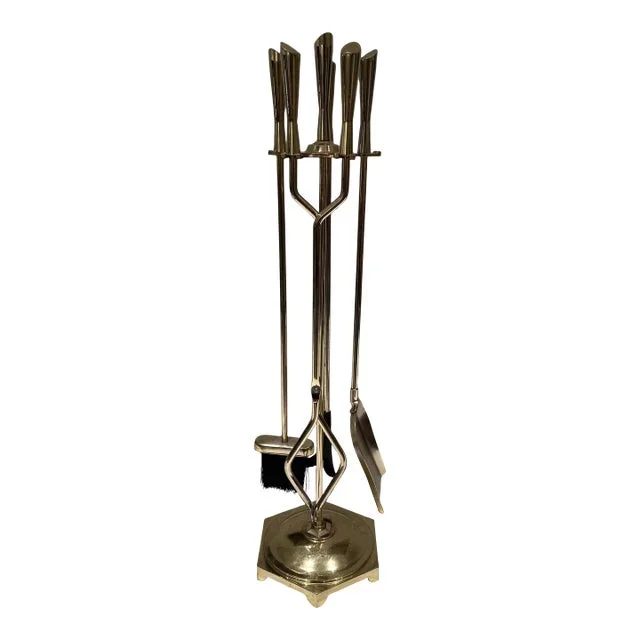 1970s Modernist Brass Fireplace Tools