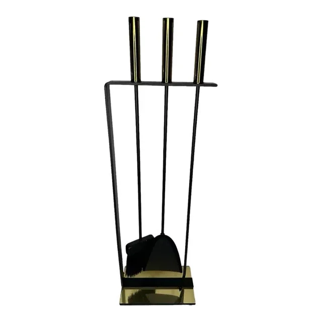 1970s Modernist Pilgrim Brass Iron Fireplace Tool Set After George Nelson- 4 Pieces