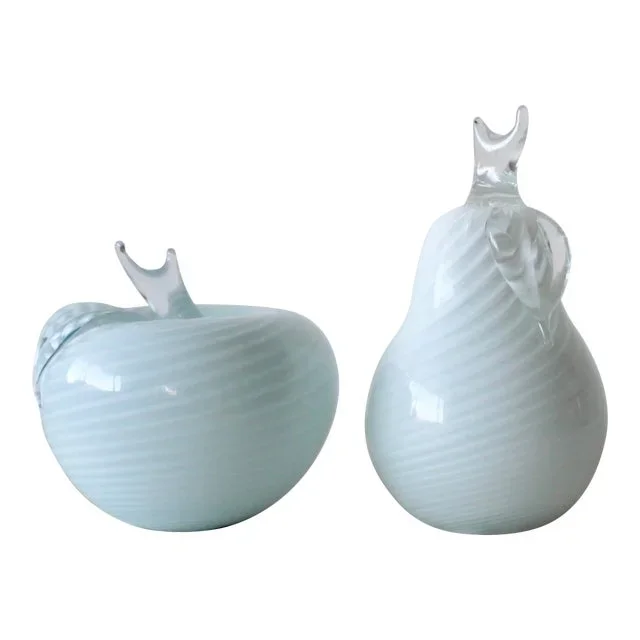 1970s Murano Style Apple and Pear Glass Sculptures- Set of 2