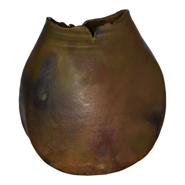 1970s Raku Fired Studio Pottery Decorative Art Vessel Organic Modern Earthenware