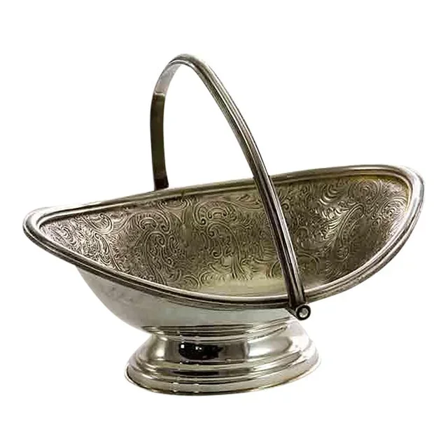1970s Silver Small Oval Basket, Embossed