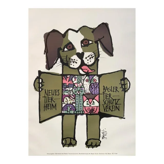 1980’s Vintage Animal Shelter Poster, Neues Tier-Heim by Piatti (Dog) Linen Backed