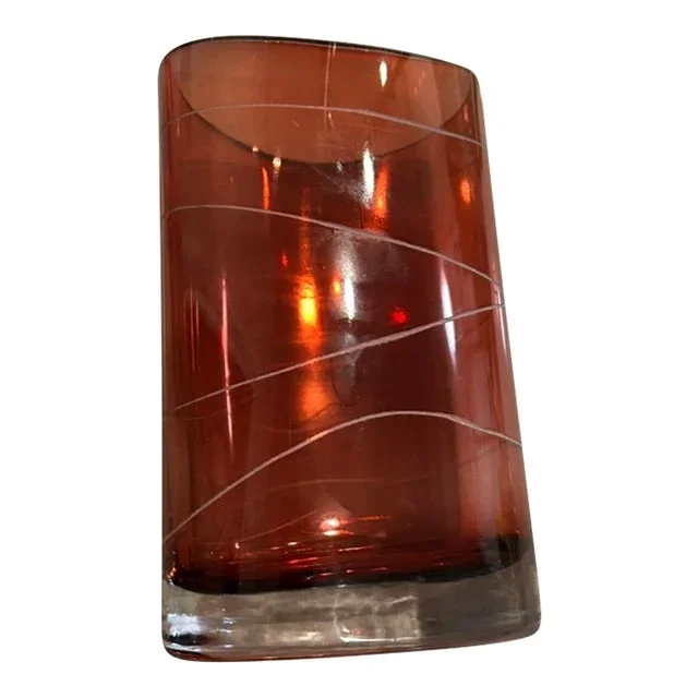 1980s Amber Glass Regency-Style Oval-Shape Vase