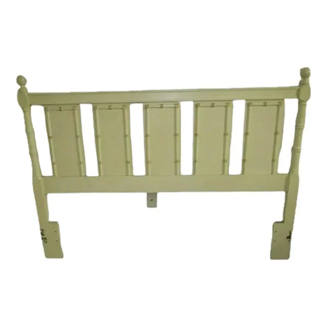 1980s Hollywood Regency Faux Bamboo Full Size Headboard Yellow Mid Century