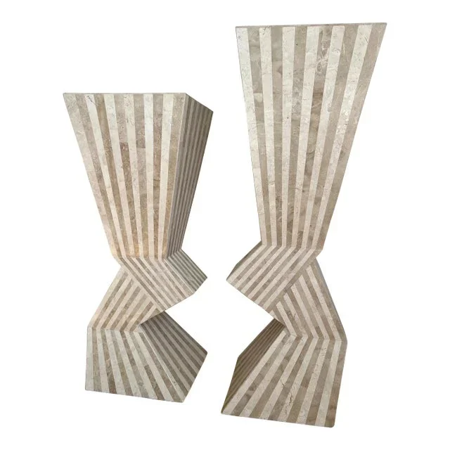 1980s Marquis Collection of Beverly Hills Zig Zag Tessellated Stone Display Pedestal – a Pair