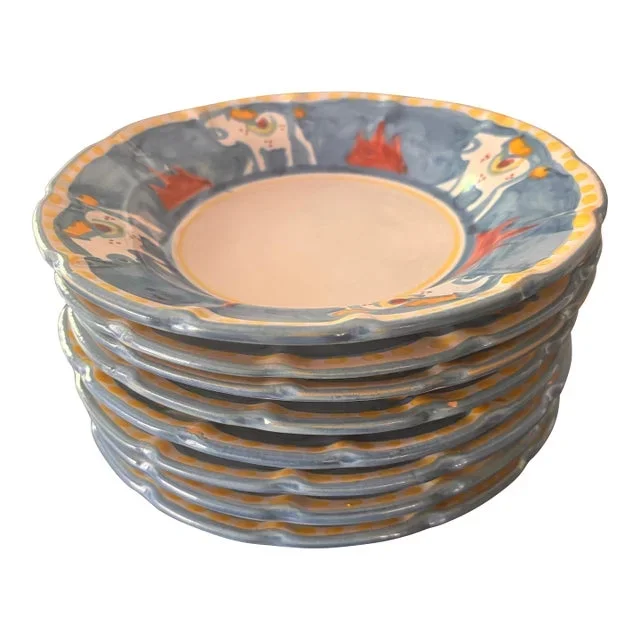 1980s Solimene Vietri Italy Campagna Blue Horse Bowls – Set of 8
