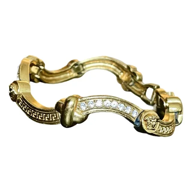 1980s Versace Medusa Crystal Gold Link Bracelet