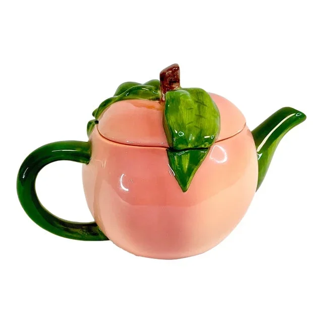 1980s Vintage Hollywood Regency Trompe L’Oeil Peach Tea Pot