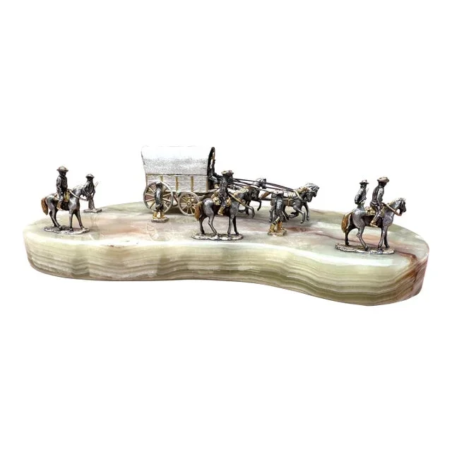 1980s Vintage Italian Gorham Giuseppi Vasari Gilt & Siler Stagecoach Sculpture