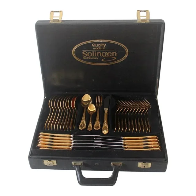 1980s Vintage Solingen German 18/10 23/24 K Gold Plated Service for 12 Flatware Set- 72 Pieces