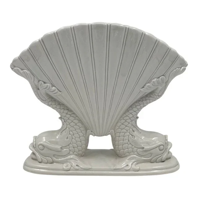 1985 Fitz and Floyd Blanc De Chine Koi Fish and Scallop Shell Vase