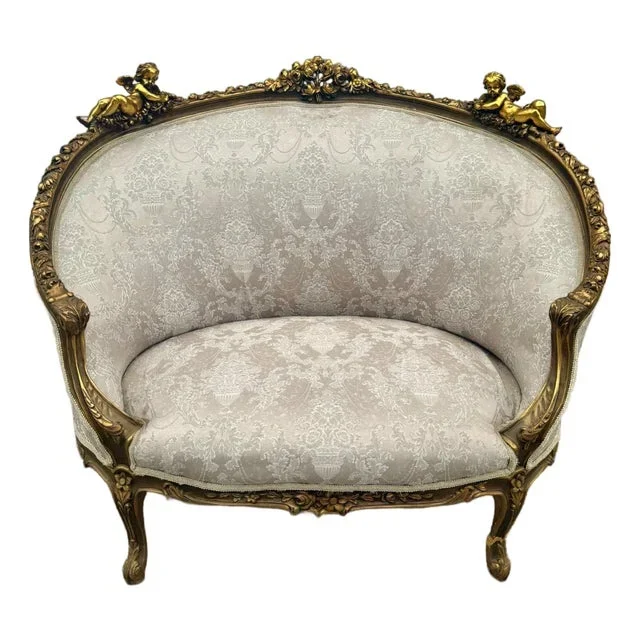 1990s Beige White Sofa French Style