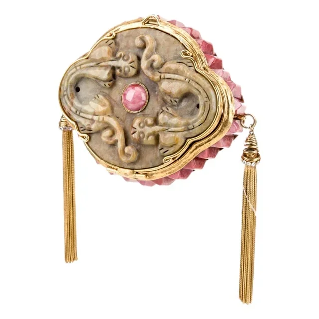 1990s Iradj Moini Minaudiere Clutch Lock Evening Bag Tassels Gemstones Rhinestones Crystal Vintage