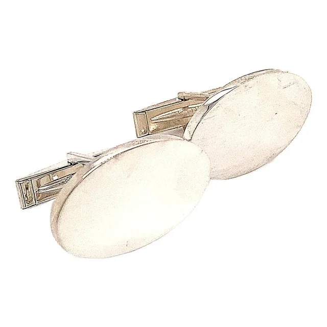 1990s Tiffany & Co Estate Sterling Silver Wide Oval Cufflinks 19 Grams, 2 pieces