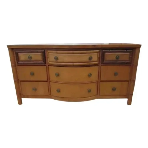 1990s Tommy Bahama Style Wood Dresser 9 Drawer Maple