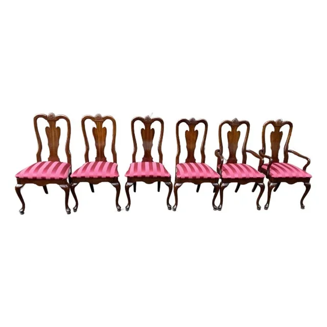 1990s Vintage American Drew Queen Anne Dining Chairs- Set of 6