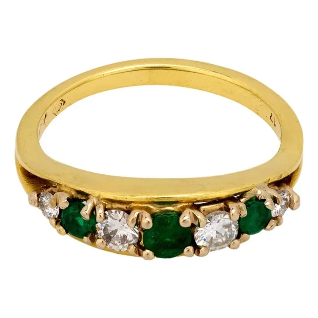1990s Vintage Emerald Diamond 18k Yellow Gold Band, Size 5.75
