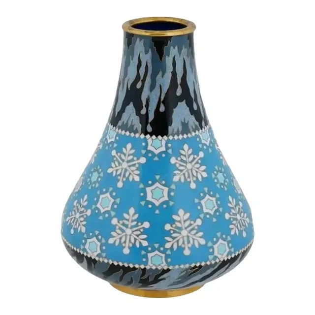 19th Century Chinese Cloisonne Enamel Brass Vase With Snowflakes