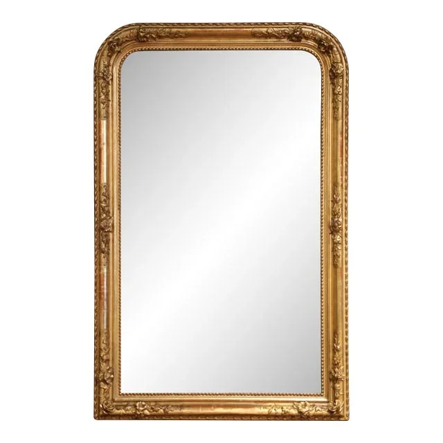 19th Century French Louis Philippe Carved Giltwood Mirror With Floral Motifs