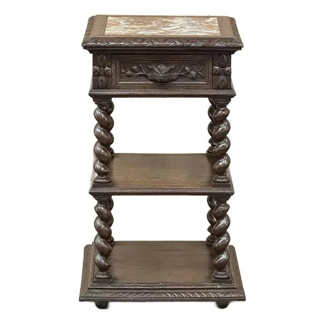 19th Century French Renaissance Marble Top Nightstand ~ End Table