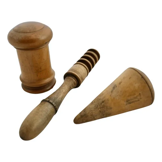 19th Century Hand Made Treen Pounce, Plumb Bob, Bodkin, Set of 3