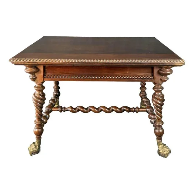 19th Century Heavily Carved Table With Massive Ball & Claw Feet