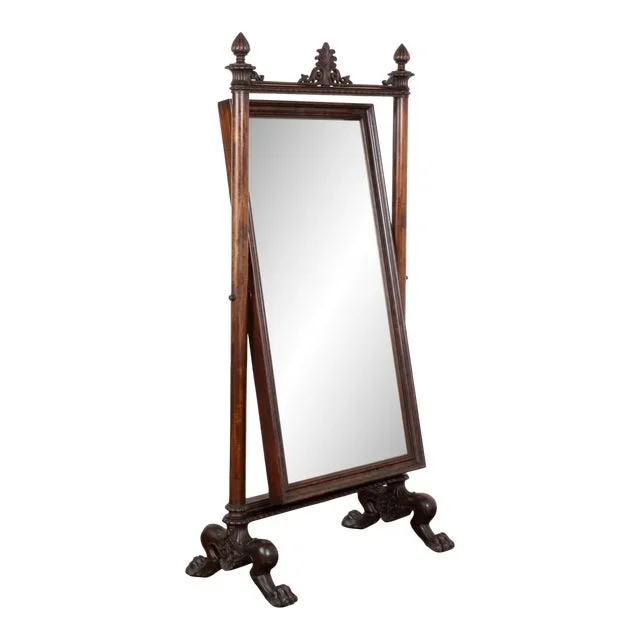 19th Century Mahogany Standing Tilting Floor Mirror From Denmark