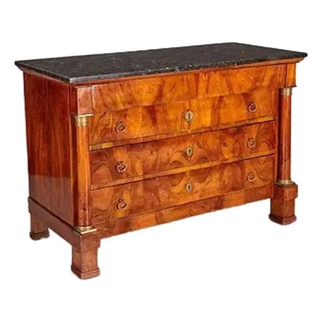 19th Century Walnut Empire Commode With Black Fossil Top