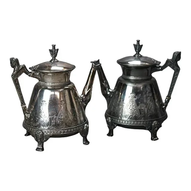 2 Piece Antique Silver Plated Figural & Footed Teapots, Circa 1890